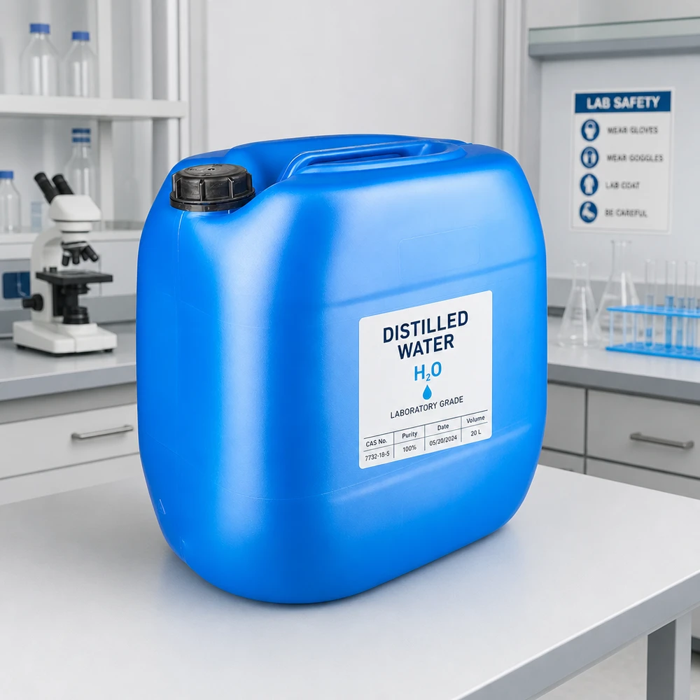 Bidón resistente de 30 litros, de color azul, fabricado en plástico HDPE con tapón de rosca OV, para uso en laboratorio
