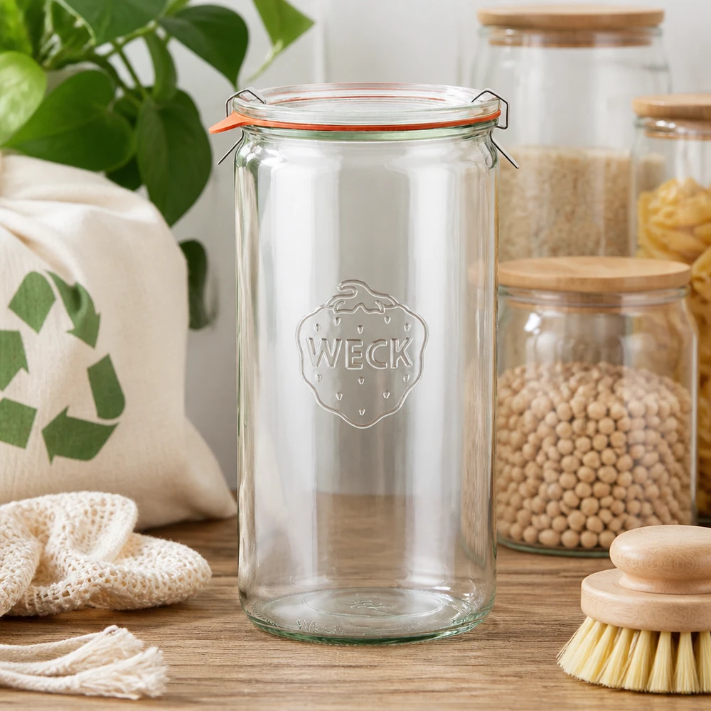 Jarra cilíndrica completa de 1590 ml WECK RR100 WECK tarro cilíndrico 1590ml RR100 vacío en cocina sostenible con tarros de almacenaje legumbres residuo cero estilo de vida