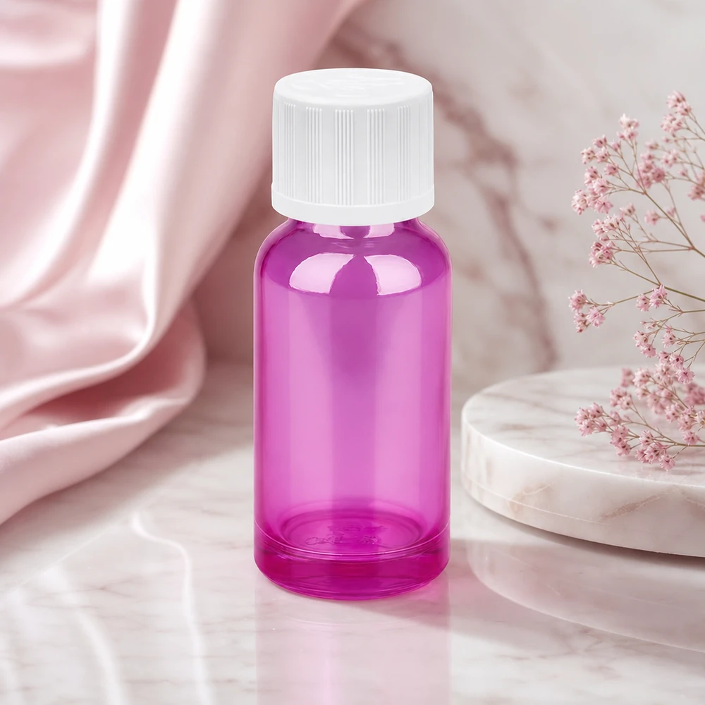 Frasco cuentagotas compacto de 20 ml con abertura precisa de 1,2 mm en color púrpura transparente para aromaterapia