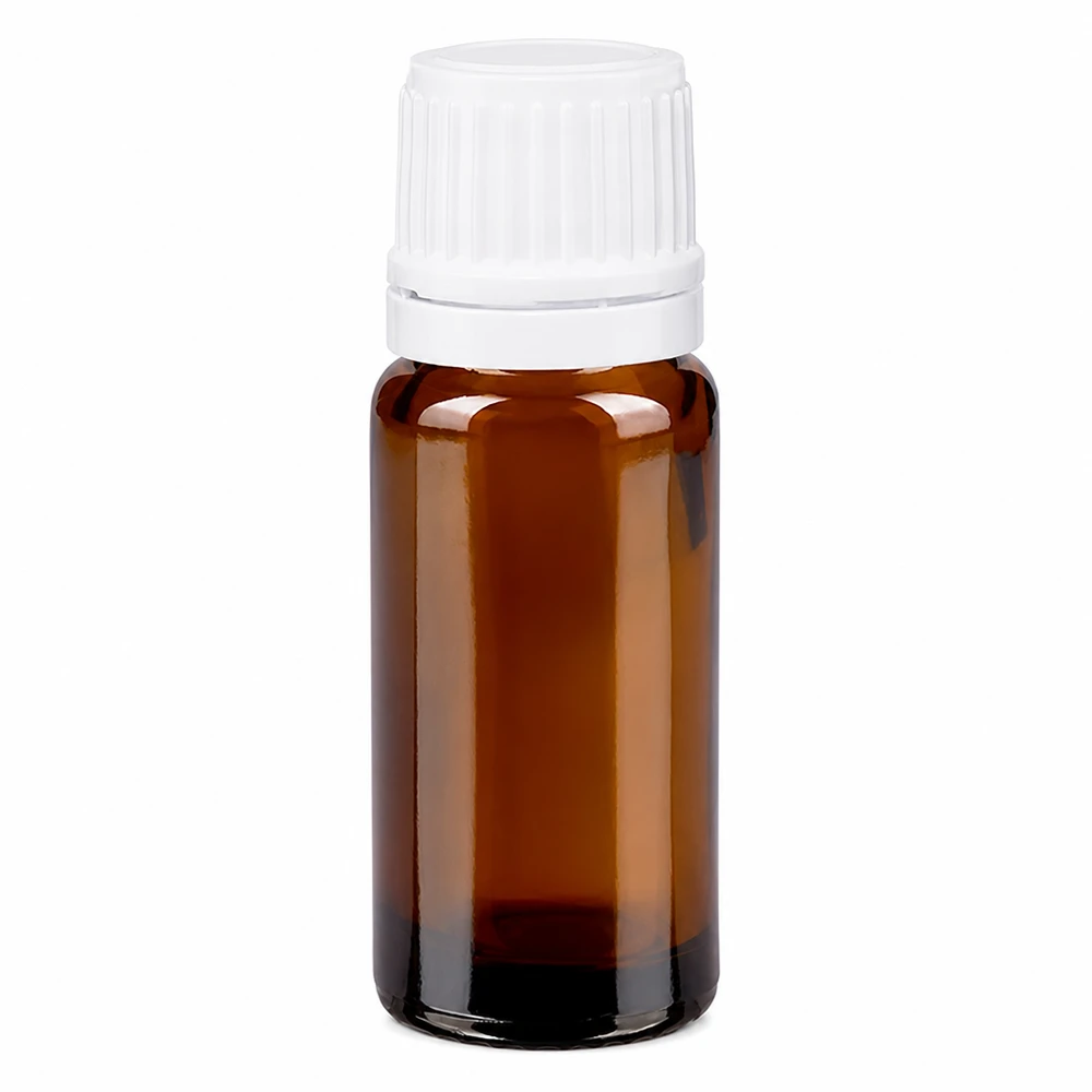 Botella de farmacia marrón 10ml tapón rosca cierre inviolable blanco Frasco de farmacia marrón de 10 ml con tapón de rosca blanco, fabricado en vidrio marrón de alta calidad