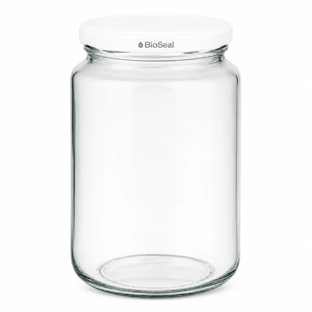 Tarro de conserva UNiTWIST Runda382 con tapa blanca TO66 BioSeal - tarro de cristal vacío para conservar y almacenar