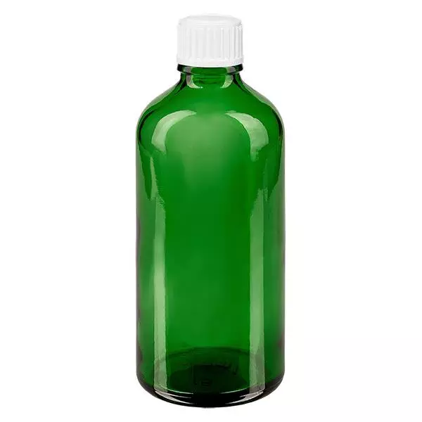 Botella de farmacia verde 100ml tapón de rosca blanco estándar Botella de farmacia verde 100ml tapón de rosca blanco estándar