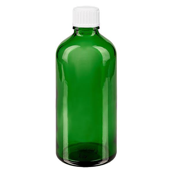 Botella de farmacia verde 100ml tapón de rosca blanco estándar Botella de farmacia verde 100ml tapón de rosca blanco estándar
