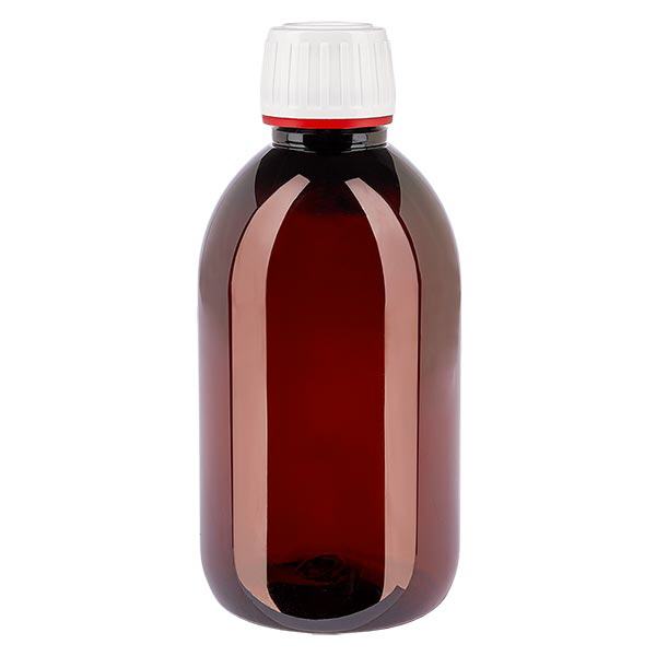 Botella PET 250ml con tapón de seguridad blanco, estriado fino Botella PET 250ml con tapón de seguridad blanco, estriado fino