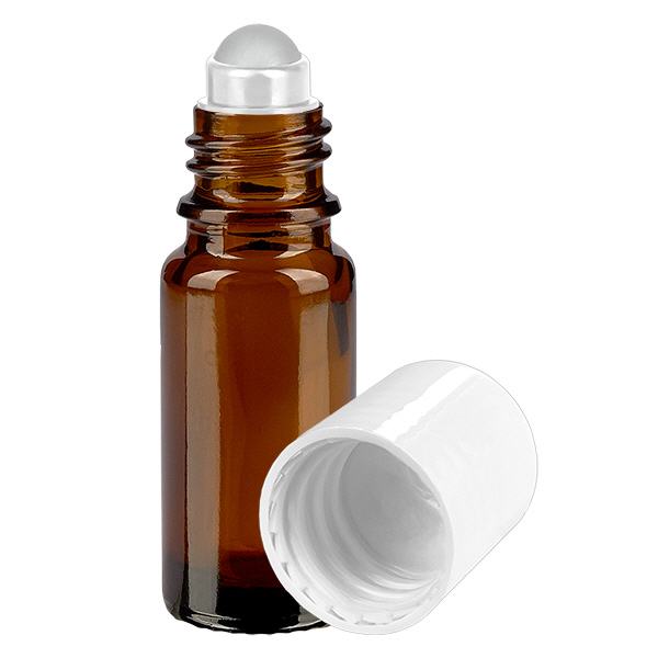Botella de farmacia marrón 10ml tapón roll-on blanco Botella de farmacia marrón 10ml tapón roll-on blanco