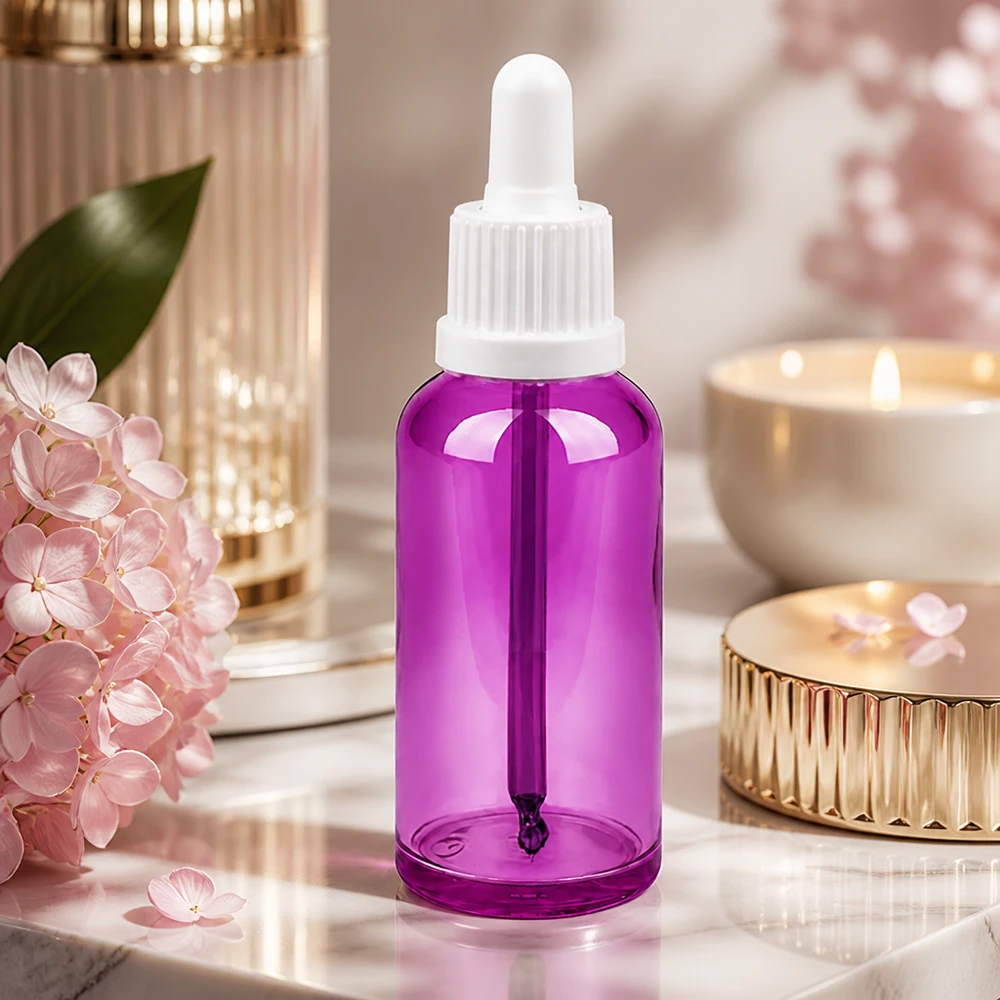 Frasco pipeta de 50 ml de plástico de alta calidad con un elegante aspecto púrpura para uso profesional