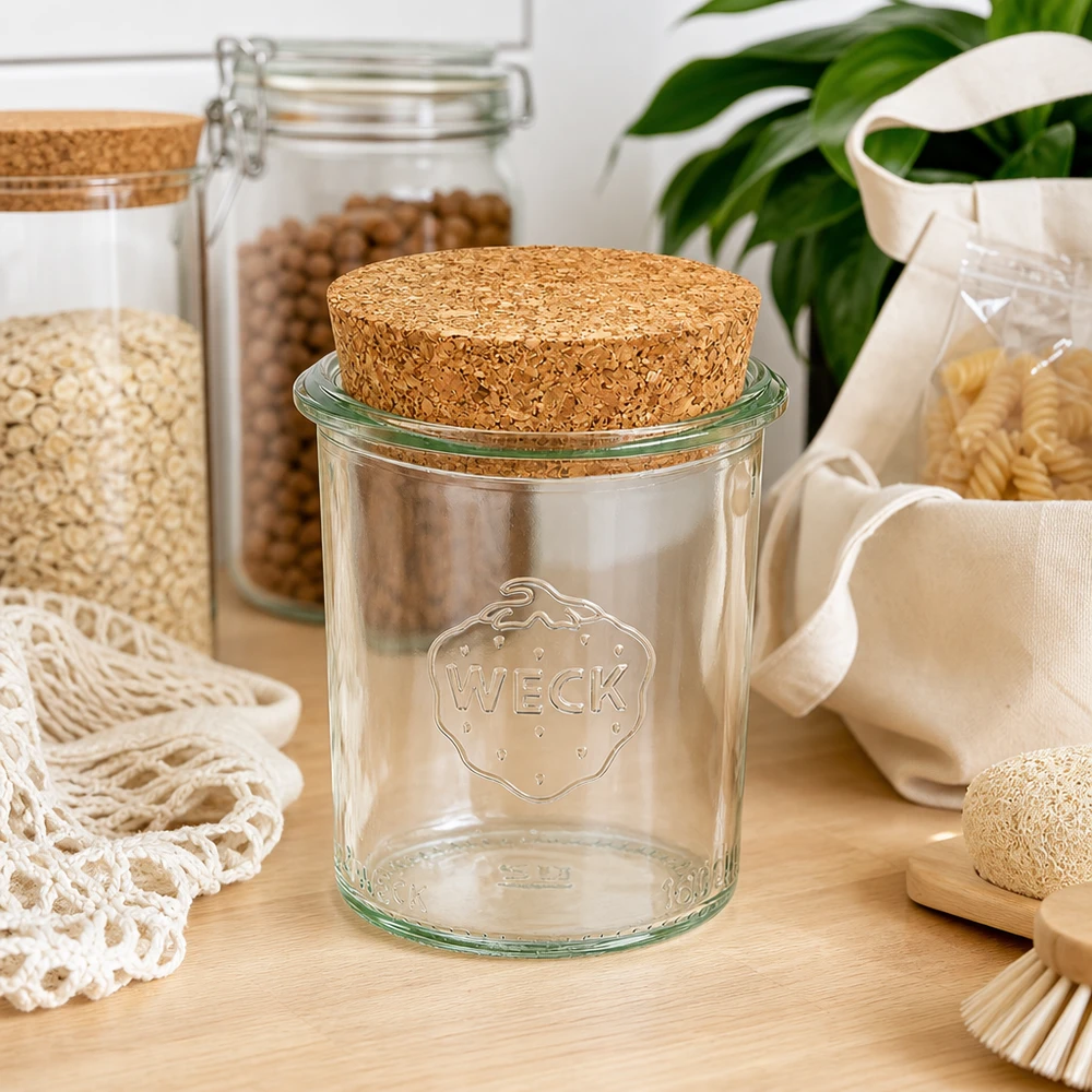 WECK tarro de almacenaje 160ml RR60 con tapa de corcho en cocina sostenible de residuo cero entre tarros de almacenaje y textiles naturales