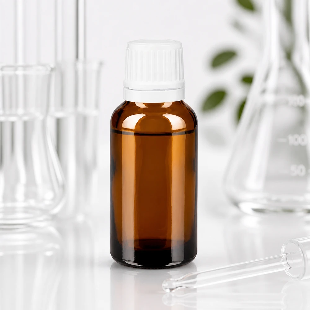 Frasco cuentagotas de vidrio ámbar de 20 ml con tapón de rosca blanco, para material de vidrio de laboratorio