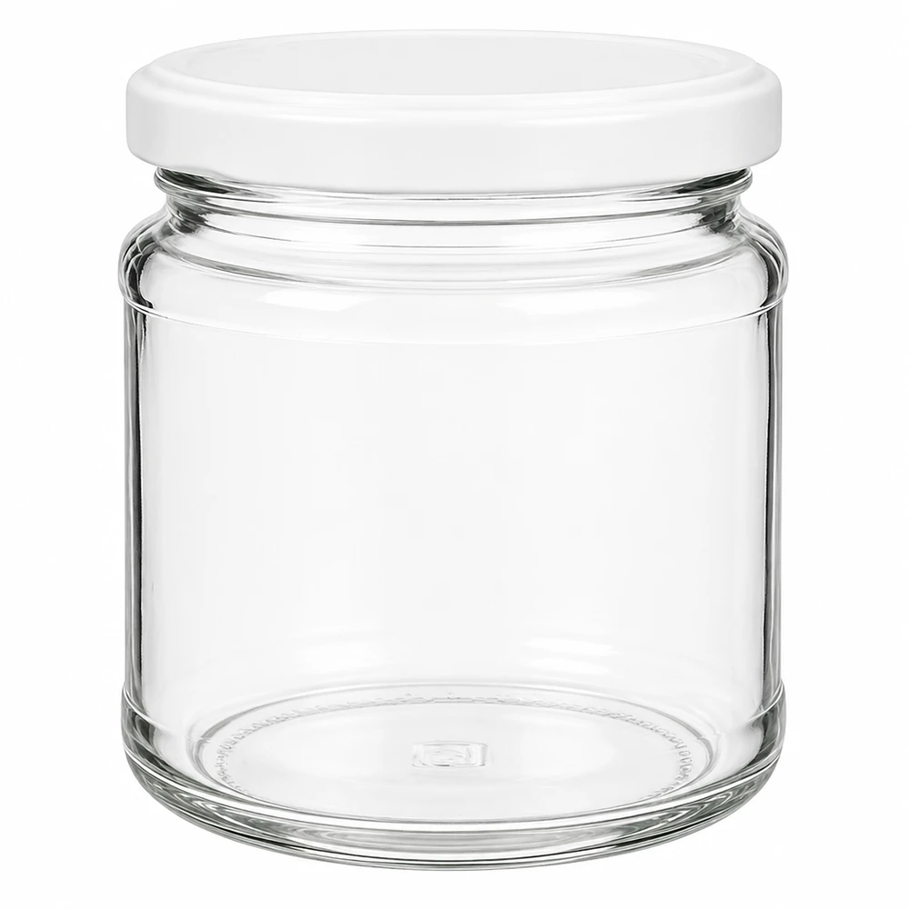 Tarro redondo de 212ml con tapa BasicSeal blanco UNiTWIST Tarro de cristal redondo de 212 ml con tapa blanca BasicSeal UNiTWIST - tarro de cristal vacío para conservación y almacenamiento