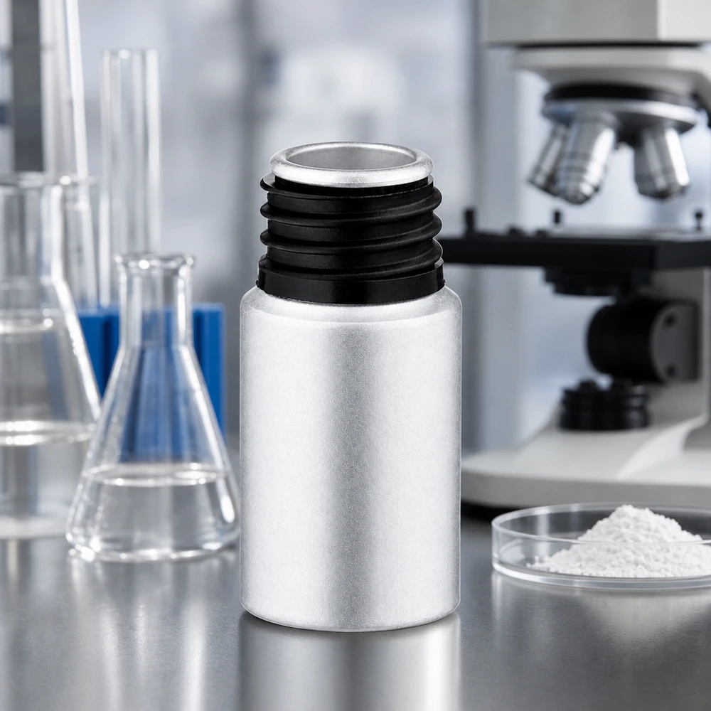 Frasco compacto de aluminio decapado de 10 ml ideal para muestras de laboratorio y sustancias químicas