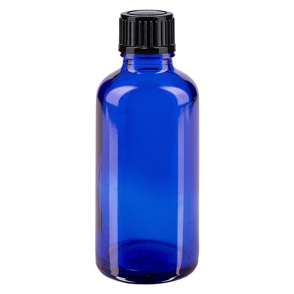 Botella de farmacia azul 50ml tapón cuentagotas 1mm negro estándar