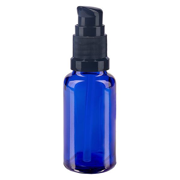 Botella de farmacia azul 20ml tapón bomba negro estándar Botella de farmacia azul 20ml tapón bomba negro estándar
