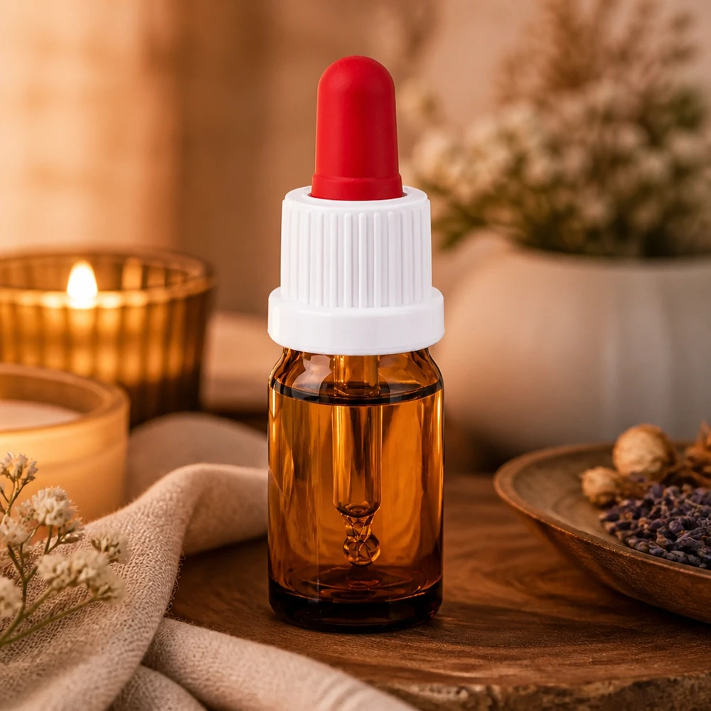 Frasco pipeta de 5 ml de alta calidad fabricado en vidrio ámbar con protección UV y tapón cuentagotas ergonómico