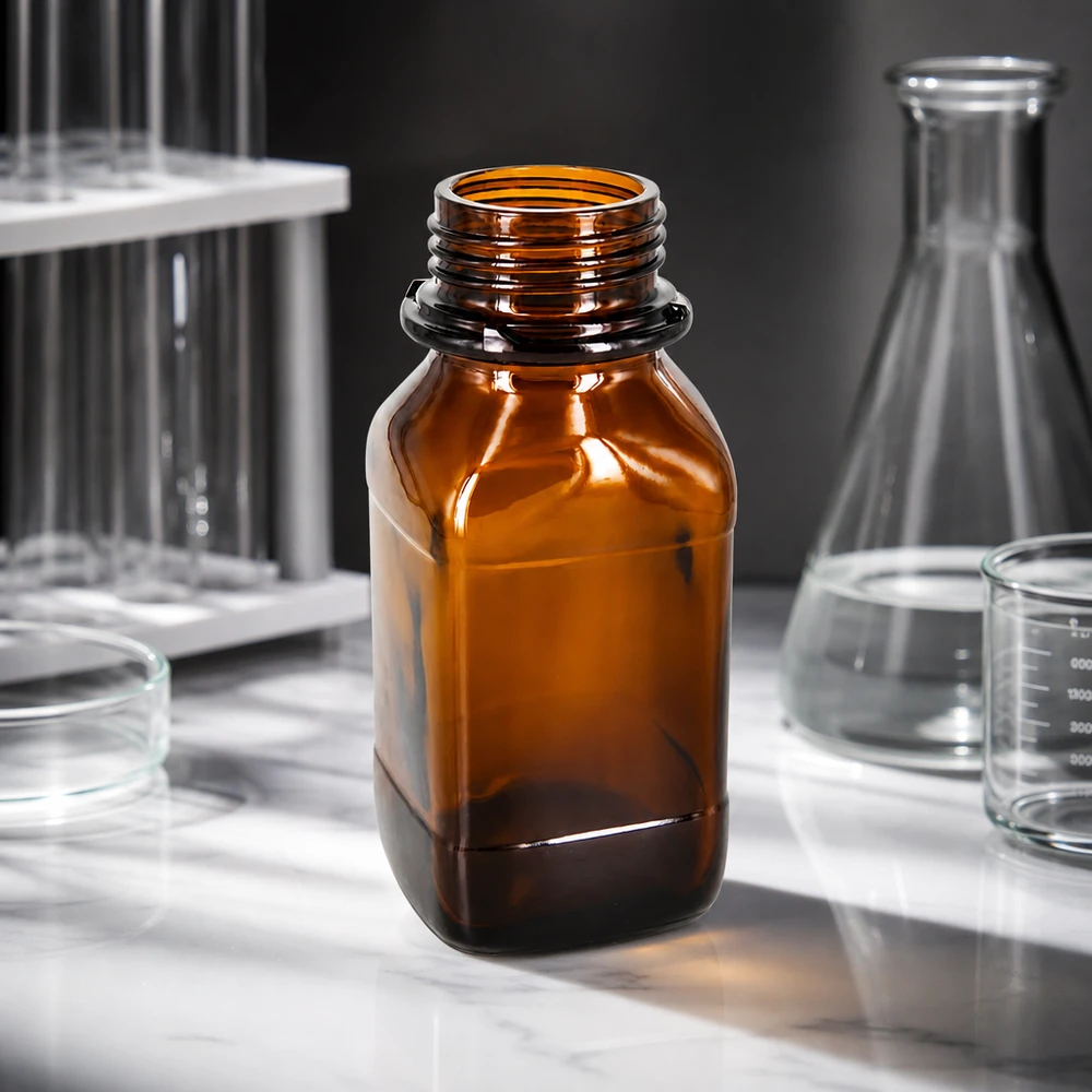 Frasco para productos químicos de 250 ml Frasco de cuello ancho de 250 ml fabricado en vidrio de laboratorio para una dosificación y dispensación precisas de los productos químicos