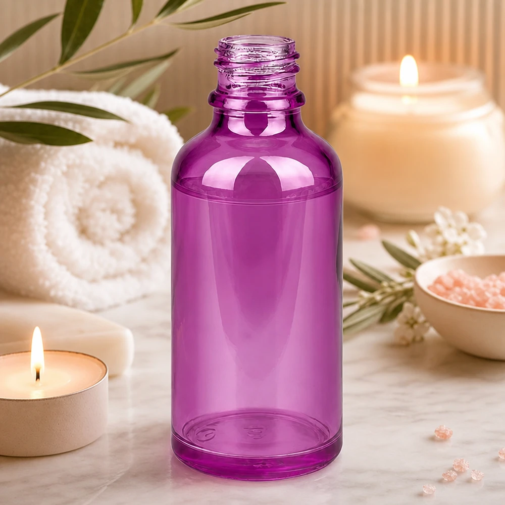 Frasco de vidrio de alta calidad PurpleLine UT18/50 de 50 ml en violeta radiante para spa y wellness