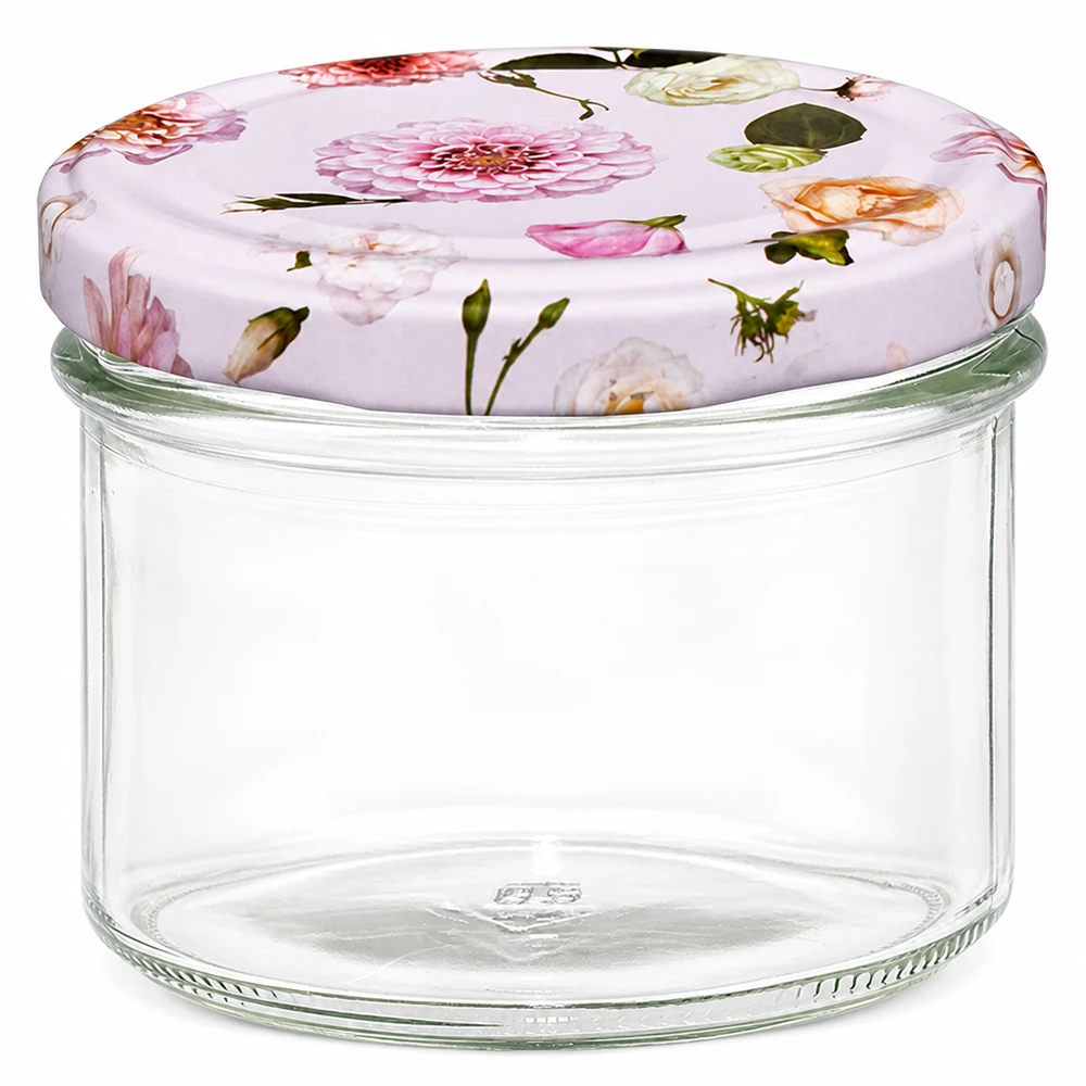 Vasos de 225ml + tapa BasicSeal flor rosa UNiTWIST Tarro de 225 ml con tapa BasicSeal de flores rosas - tarro vacío para mermelada y conservas