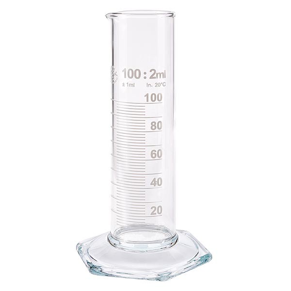 Cilindro graduado de 100 ml NF de vidrio, escala blanca Cilindro graduado de 100 ml NF de vidrio, escala blanca