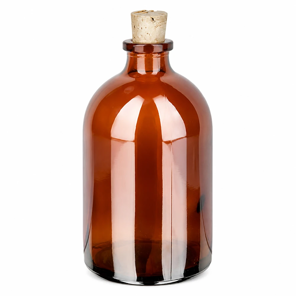 Botella de vidrio ámbar 100ml con corcho 11/14mm Medizinflasche Braunglas 100ml mit engem Hals und Korkstopfen 11/14mm Laborqualität