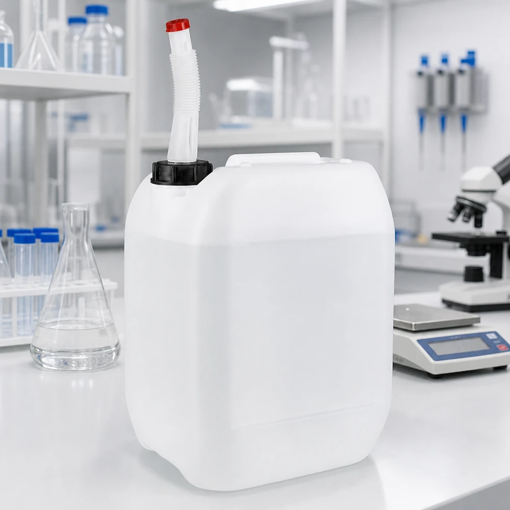 Bidón de laboratorio de 10 litros con tubo de salida flexible para uso profesional en laboratorio