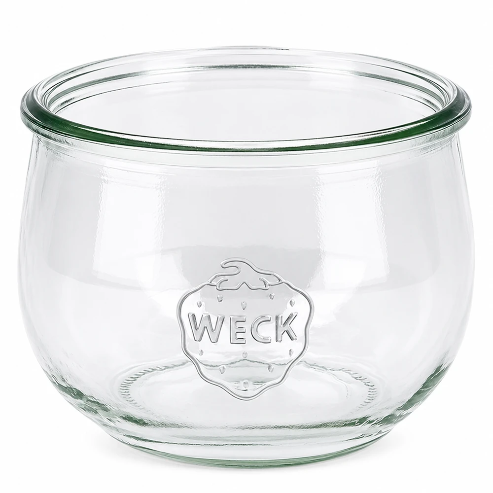 Tarro de cristal con boca de tulipán WECK RR100 de 580 ml Tarro tulipán WECK RR100 de 580 ml Tarro de cristal transparente para conservas con el logotipo de WECK y una curva en forma de tulipán