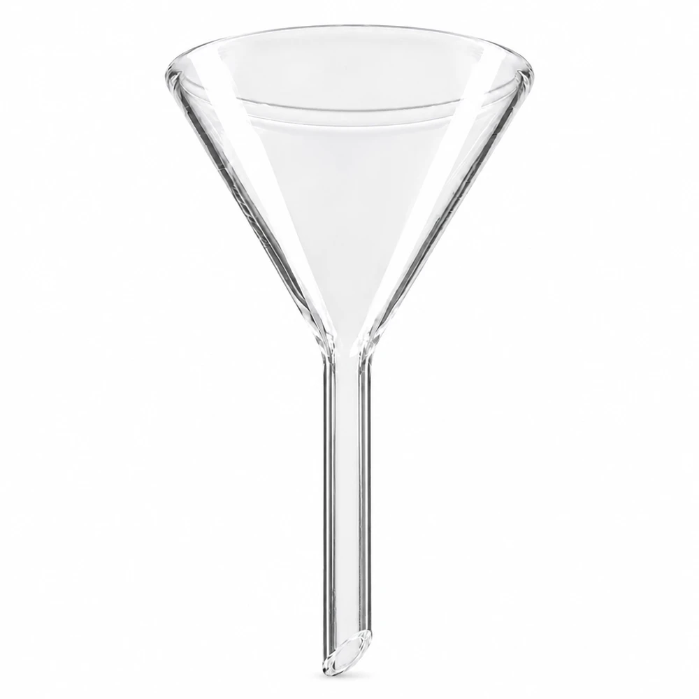 Embudo Ø 50mm cal sodada, ángulo 60°, corto Embudo de vidrio de 50 mm de diámetro de vidrio sodocálcico con ángulo de 60 grados y estilo corto