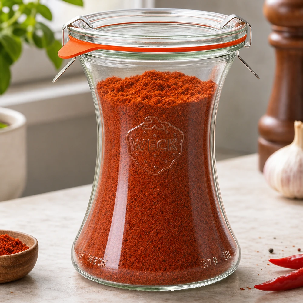 WECK tarro delicatessen 370ml RR80 relleno de pimentón rojo en polvo Almacenamiento de especias en el entorno de la cocina