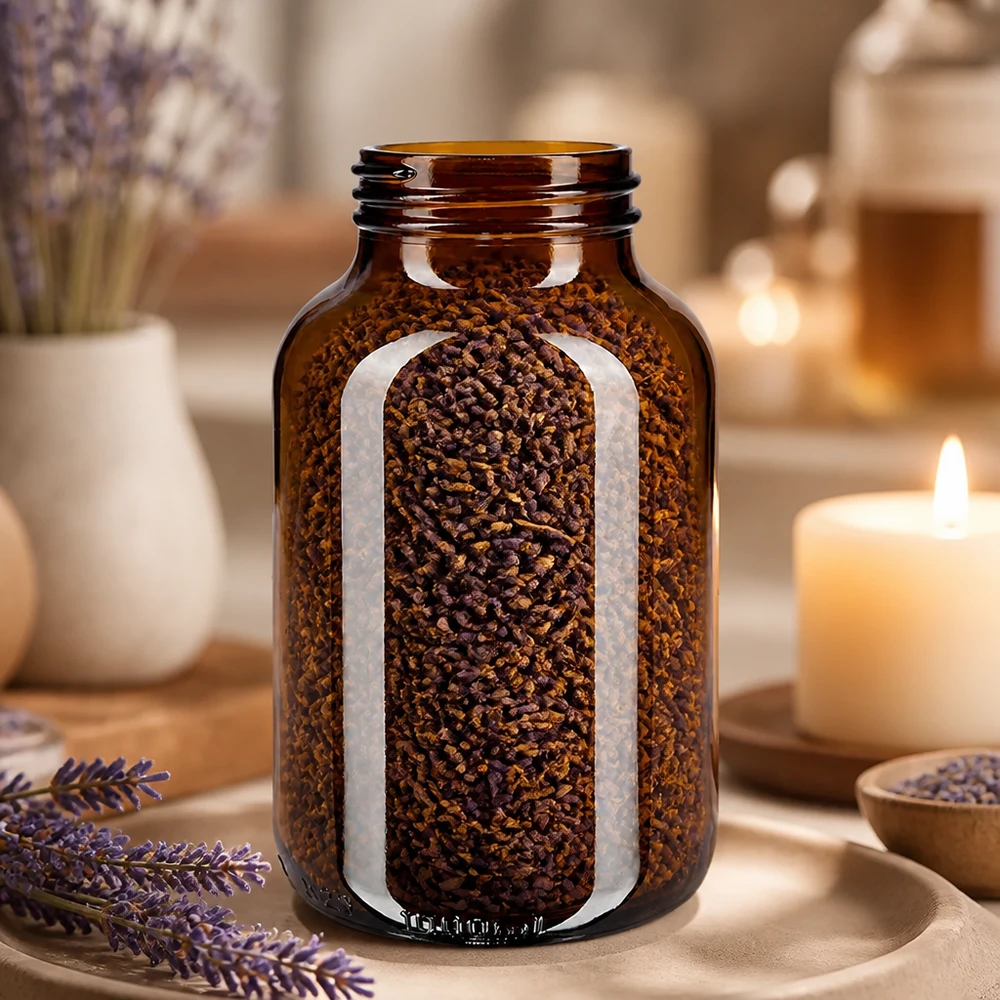 1000ml botella de vidrio ámbar de cuello ancho Botella grande de vidrio marrón de 1000 ml con tapón de rosca ideal para utensilios de cocina y especias