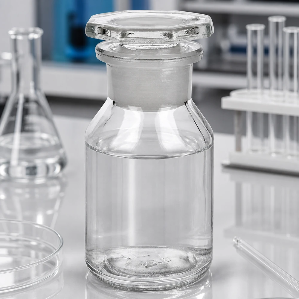 Frasco de cuello ancho y fondo cóncavo, 50 ml, transparente, con tapón de vidrio esmerilado para un almacenamiento seguro
