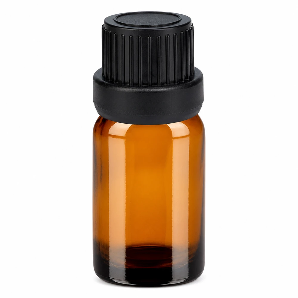 Botella de 5ml tapón de rosca de 11mm tapón negro a prueba de manipulacionesII BrownLine UT18/5 Frasco de vidrio ámbar de 5 ml con tapón de rosca negro para aceites esenciales y cosméticos