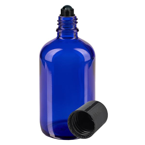 Botella de farmacia azul 100ml roll-on cap negro Botella de farmacia azul 100ml roll-on cap negro