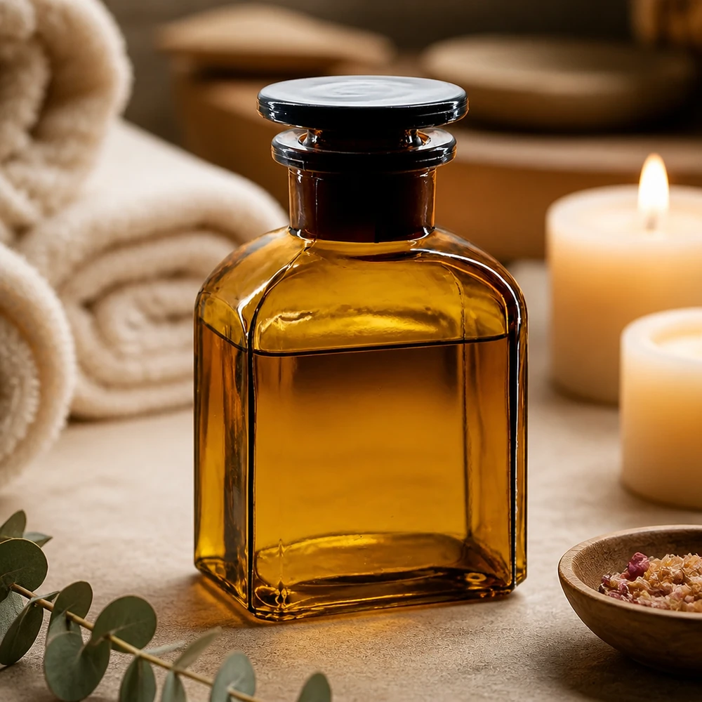Frasco de almacenamiento para aromaterapia de 150 ml, de vidrio ámbar, con cuello ancho y tapón de vidrio, para aceites esenciales