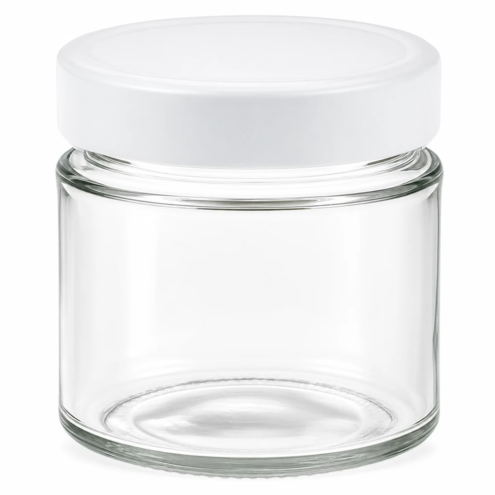Tarro redondo 135ml con tapa blanca BasicSeal tarro de cristal transparente vacío almacenamiento cosméticos alimentos