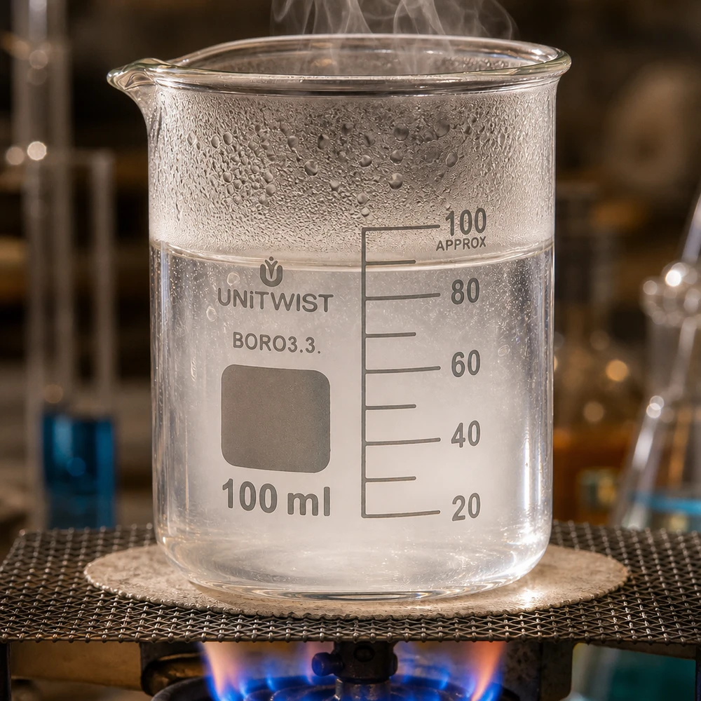 Se calienta en un mechero Bunsen un vaso de precipitados UNiTWIST de 100 ml de borosilicato de forma baja.
