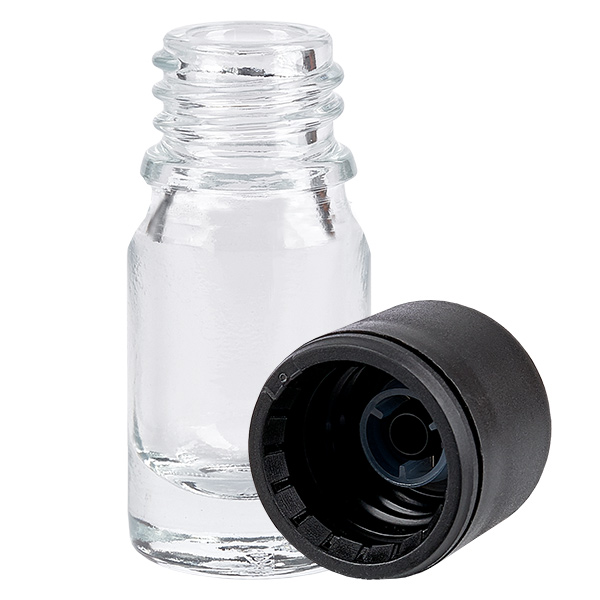 Frasco de 5 ml con tapón de rosca de 6 mm negro estándar ClearLine UT18/5 Frasco de 5 ml con tapón de rosca de 6 mm negro estándar ClearLine UT18/5