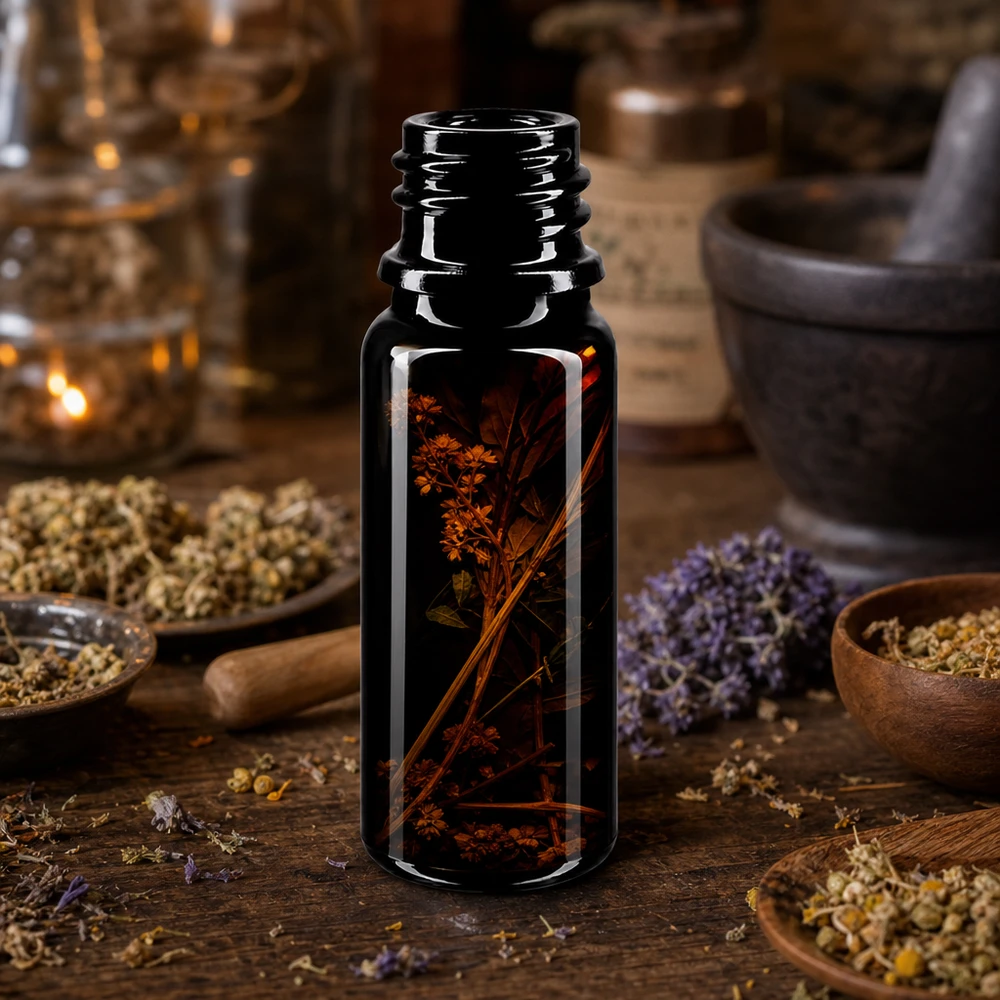 Elegante frasco Mironglass 10ml DIN 18 en violeta oscuro para aromaterapia profesional