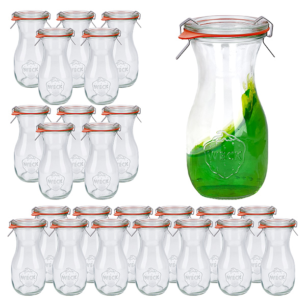 Juego de 24 tarros Weck de 290 ml para zumo con 24 tapas de cristal Juego de 24 tarros Weck de 290 ml para zumo con 24 tapas de cristal