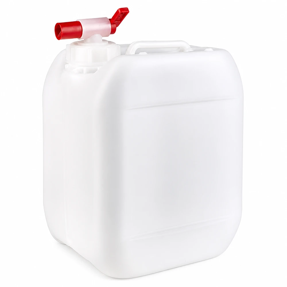 Bidón 5 litros con grifo de vaciado Bidón de plástico blanco de 5 litros con grifo de salida rojo, fabricado en HDPE