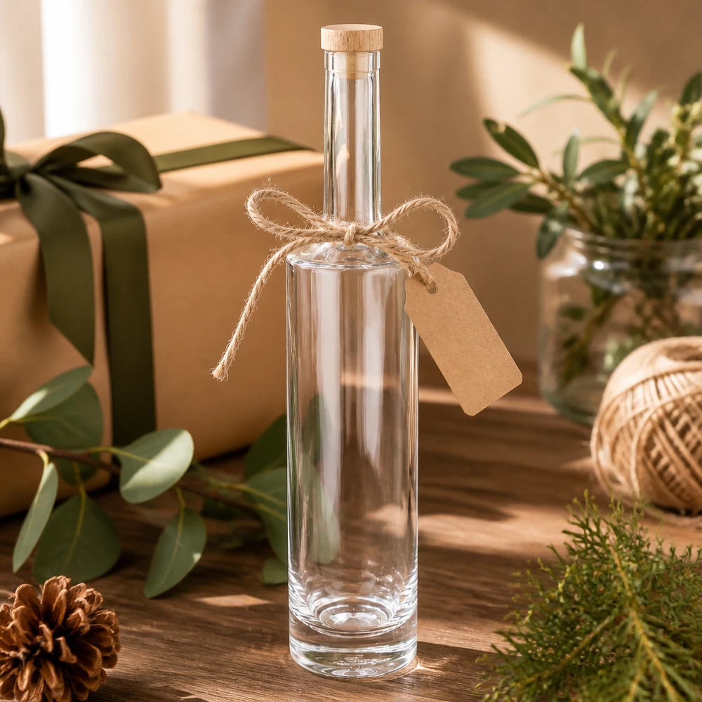 500ml Glasflasche Rosa als Geschenkverpackung mit Jute-Schleife Kraftpapier-Anhänger in natürlicher Deko