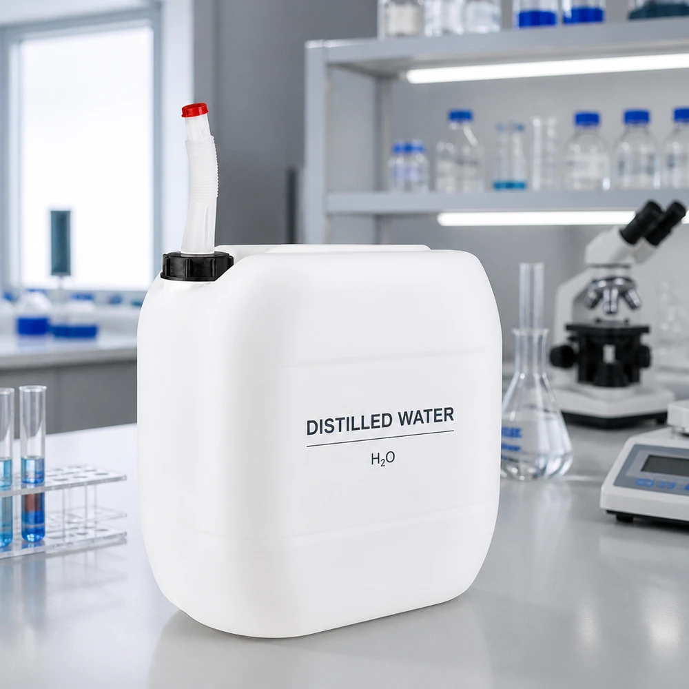 Bidón de 30 litros con tubo de salida flexible Bidón de 30 litros con tubo de salida flexible para agua destilada, para uso en laboratorio