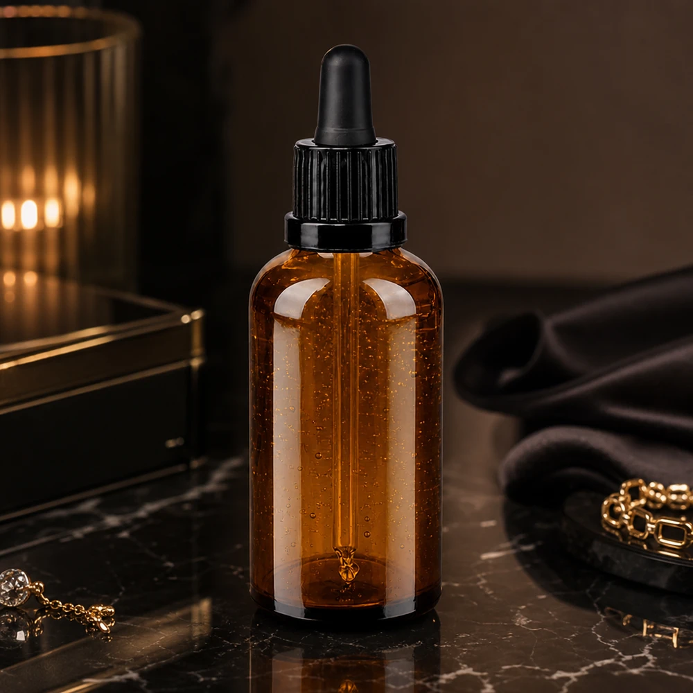 Elegante frasco pipeta de 50 ml negro OV BrownLine UT18/50 con diseño en forma de gota para cosméticos