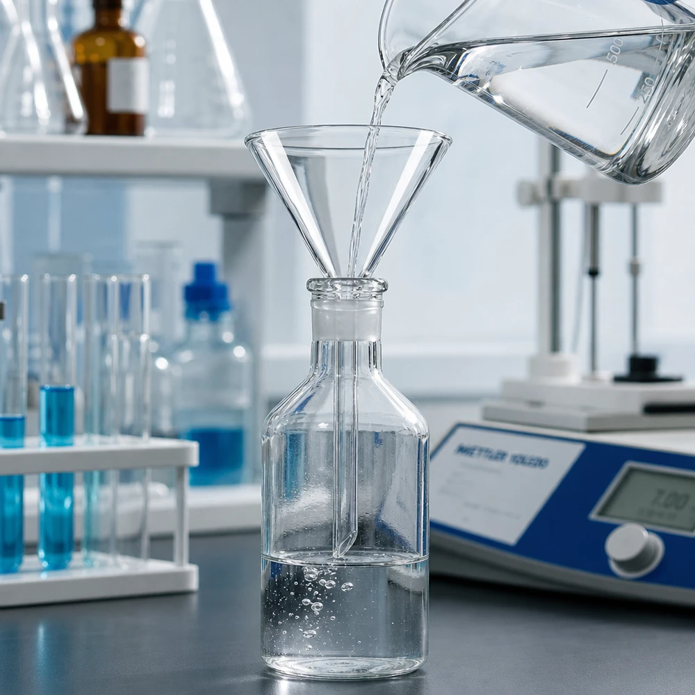 Embudo de cal sodada Ø 70 mm, ángulo de 60°, corto Embudo de vidrio de laboratorio de 70 mm con ángulo de 60 grados fabricado en robusto vidrio sodocálcico para aplicaciones químicas