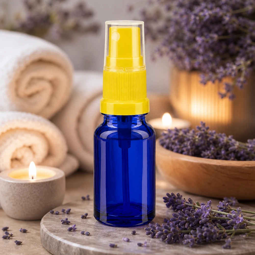 Frasco pulverizador pequeño de 10 ml con bomba amarilla para aceites esenciales y aromaterapia BlueLine UT18 10