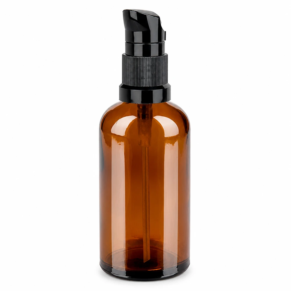 Frasco con bomba de 100 ml negro con tapón estándar BrownLine UT18/100 Botella de 100 ml marrón con dosificador negro para cosméticos y productos para el cuidado personal