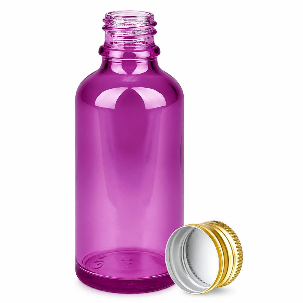Frasco de vidrio violeta 50ml con tapón de rosca 11mm SV para aromaterapia y cosmética natural