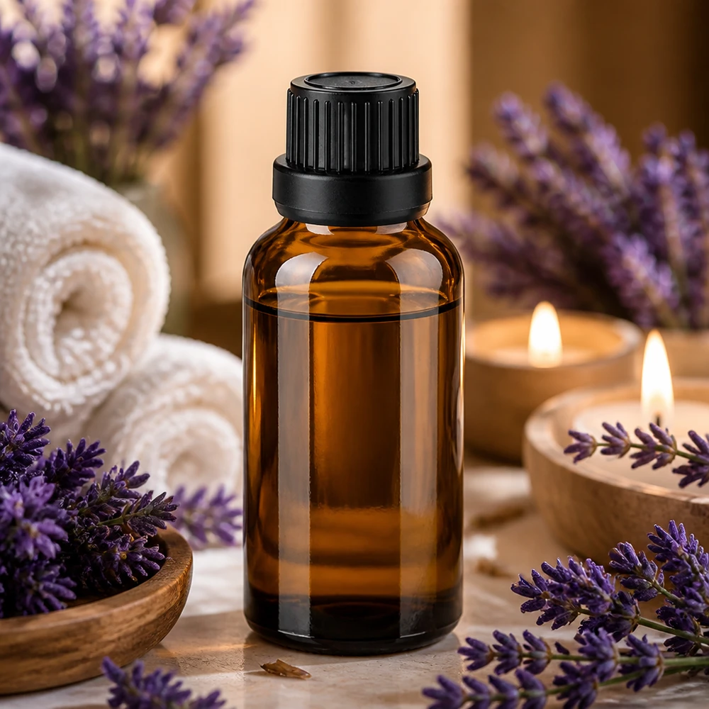 Frasco de 30 ml de vidrio ámbar con protección UV y tapón negro para productos sensibles a la luz