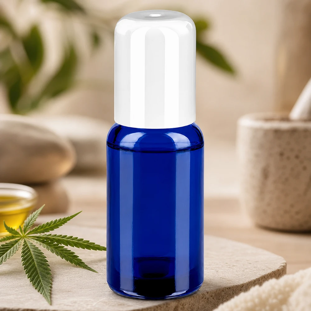Frasco roll-on 20ml blanco tapón estándar BlueLine UT18/20 Frasco roll-on de 20 ml con aplicador de bola blanca para una distribución uniforme de los productos cosméticos
