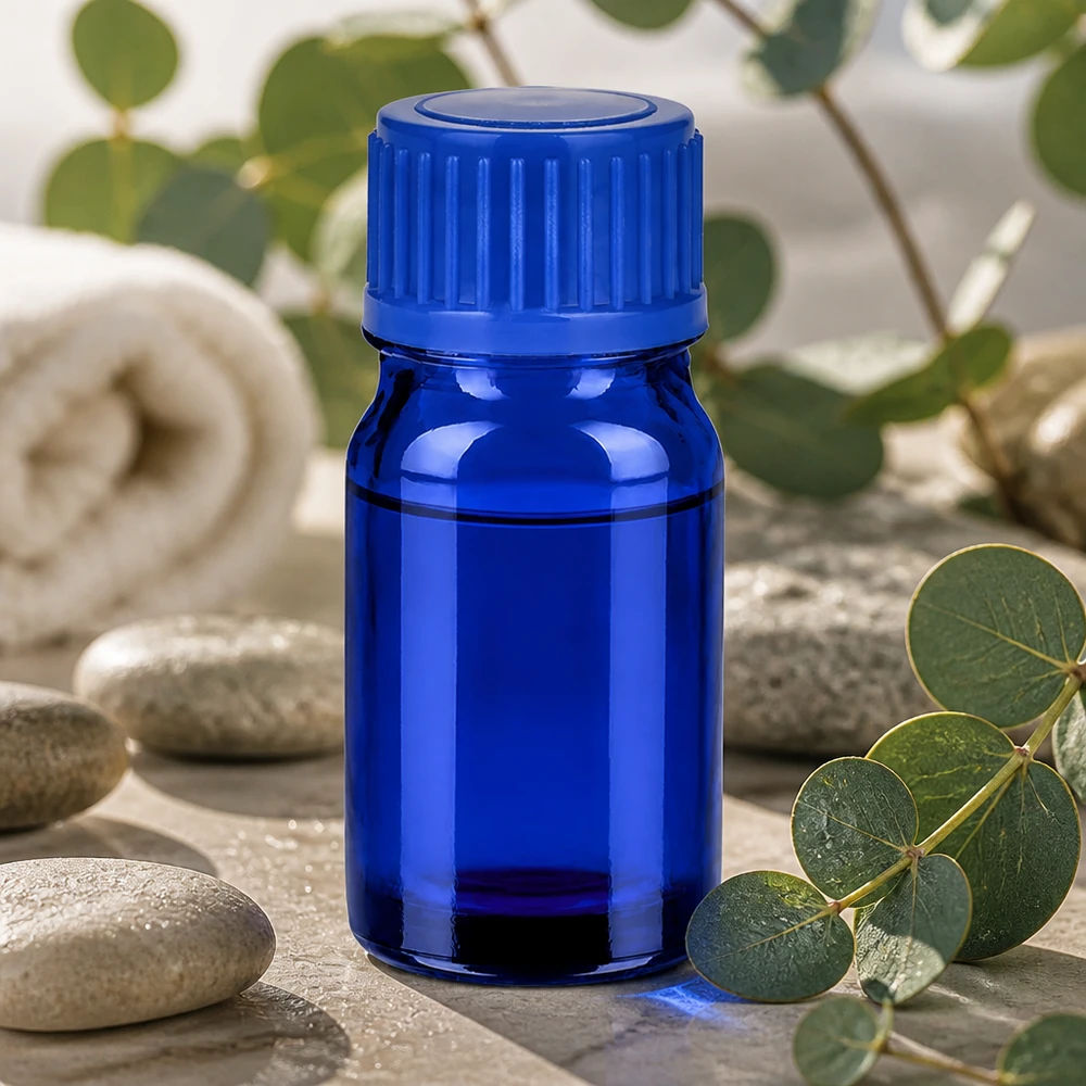 Frasco de vidrio de 5 ml con tapón azul estriado para un agarre óptimo y una fácil manipulación