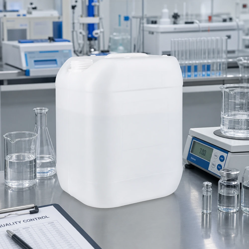 Bidón cuadrado de 20 litros sin tapón, fabricado en plástico apto para uso alimentario, para laboratorio