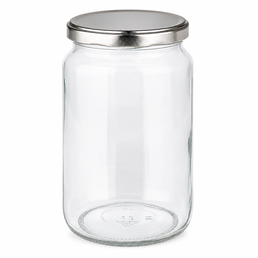 Tarro redondo 795ml con tapa BasicSeal plata UNiTWIST Tarro redondo de 795 ml con tapa plateada BasicSeal - tarro de conserva vacío con tapa metálica para conservar y almacenar