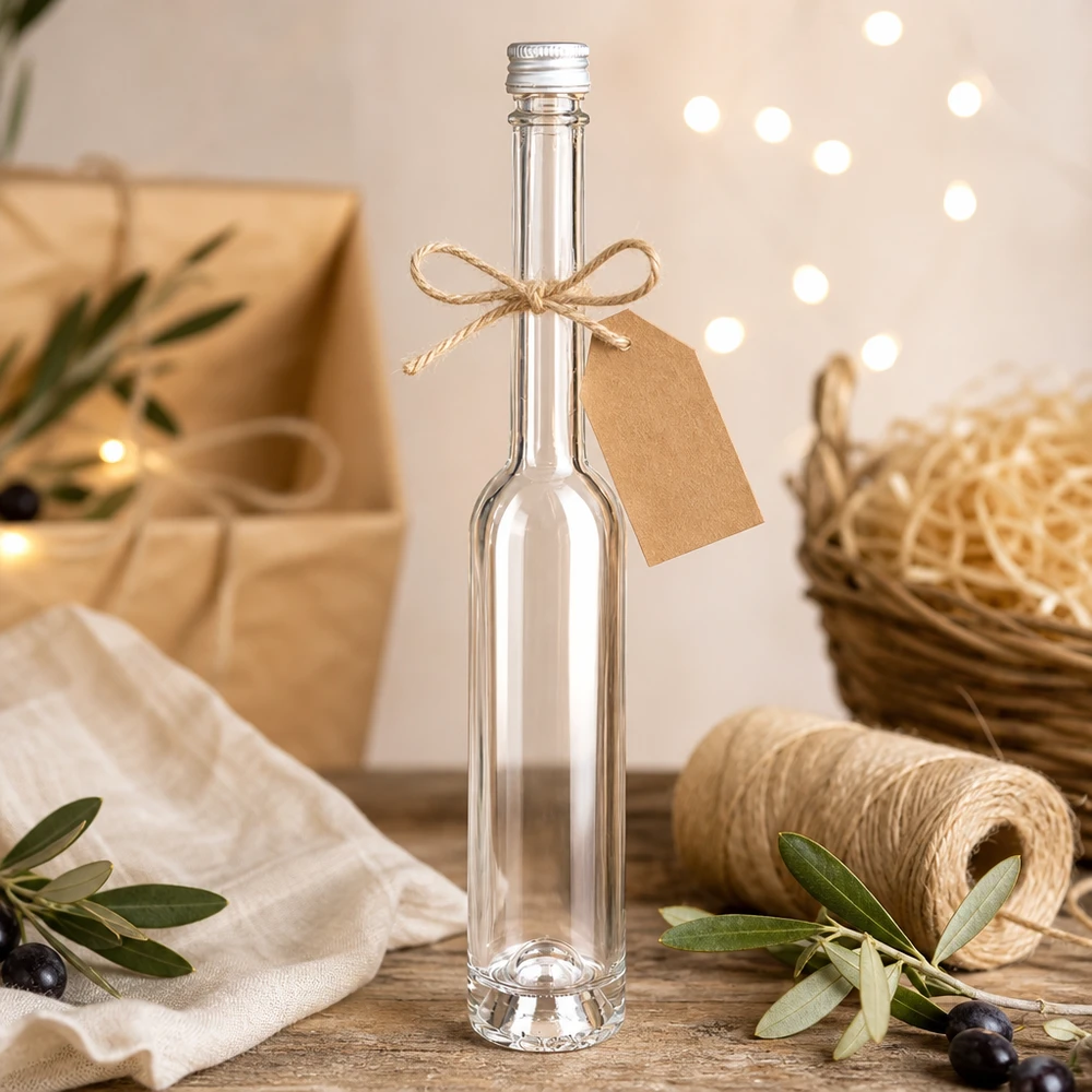 Botella de vidrio de 100 ml «Toni» sin tapón de rosca UNiTWIST® Botella de cristal Toni de 100 ml con tapón plateado - ideal para regalos y licores caseros